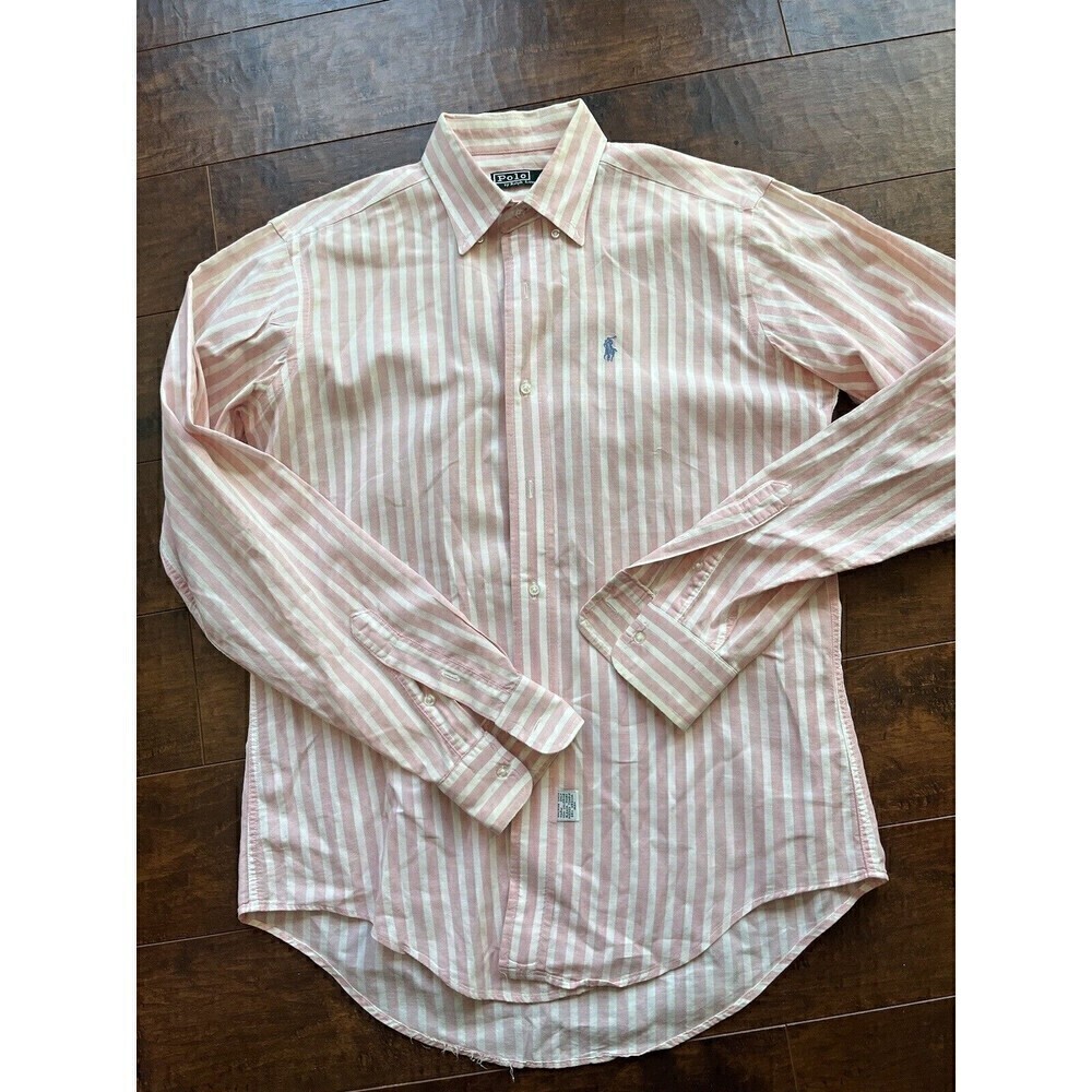 Vtg Polo By Ralph Lauren Button Up Shirt Long Sleeve Striped Pink Mens Sz 20
